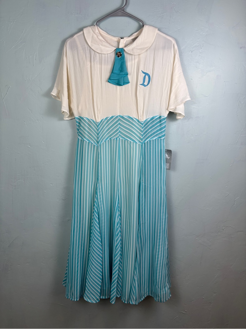 Disney Parks Dress Ship Disneyland Main Street Cream and Blue Striped Midi Dress